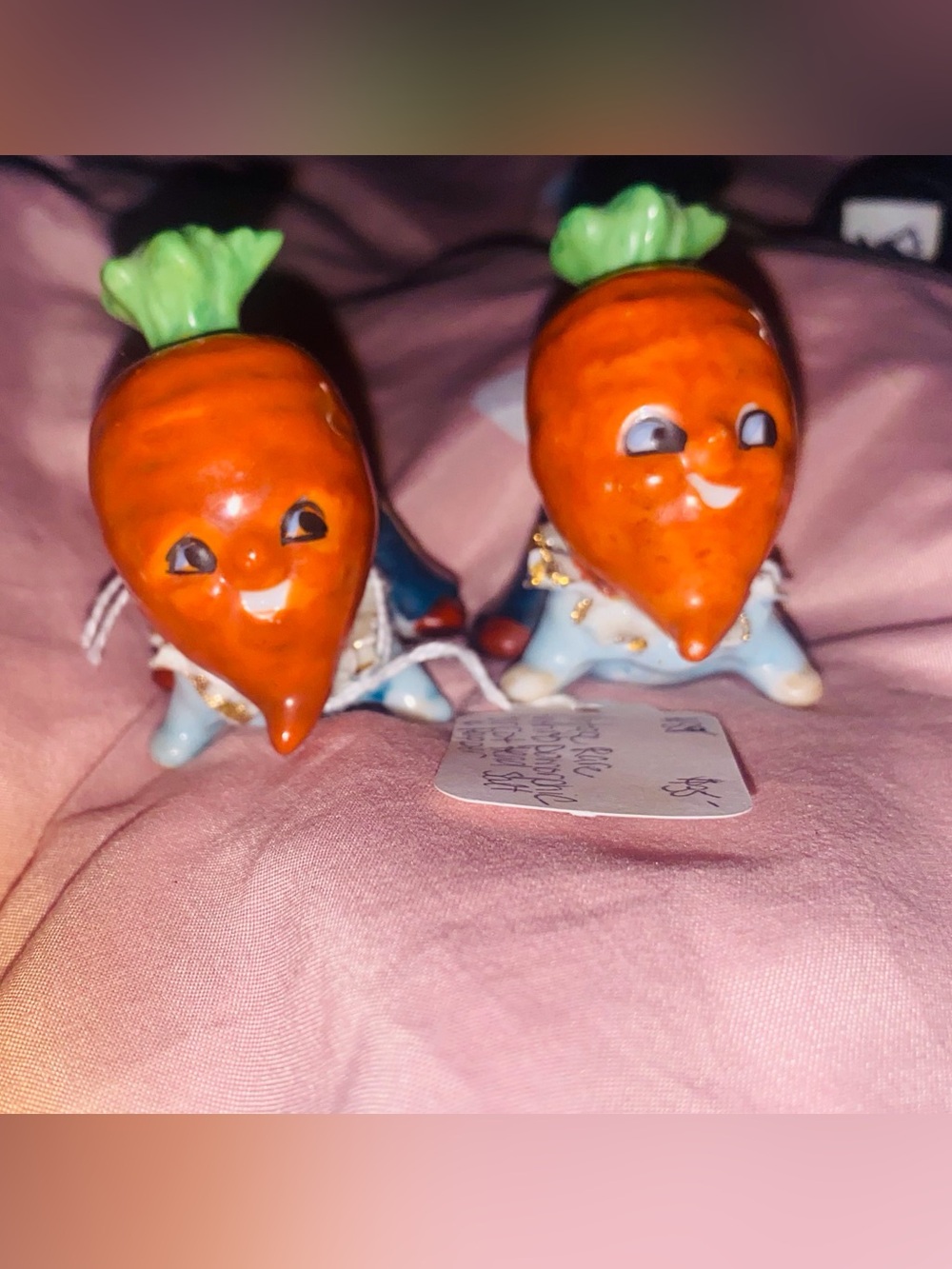 Vintage Anthropormorphic Carrot Salt and Pepper Shakers - Orange & Green